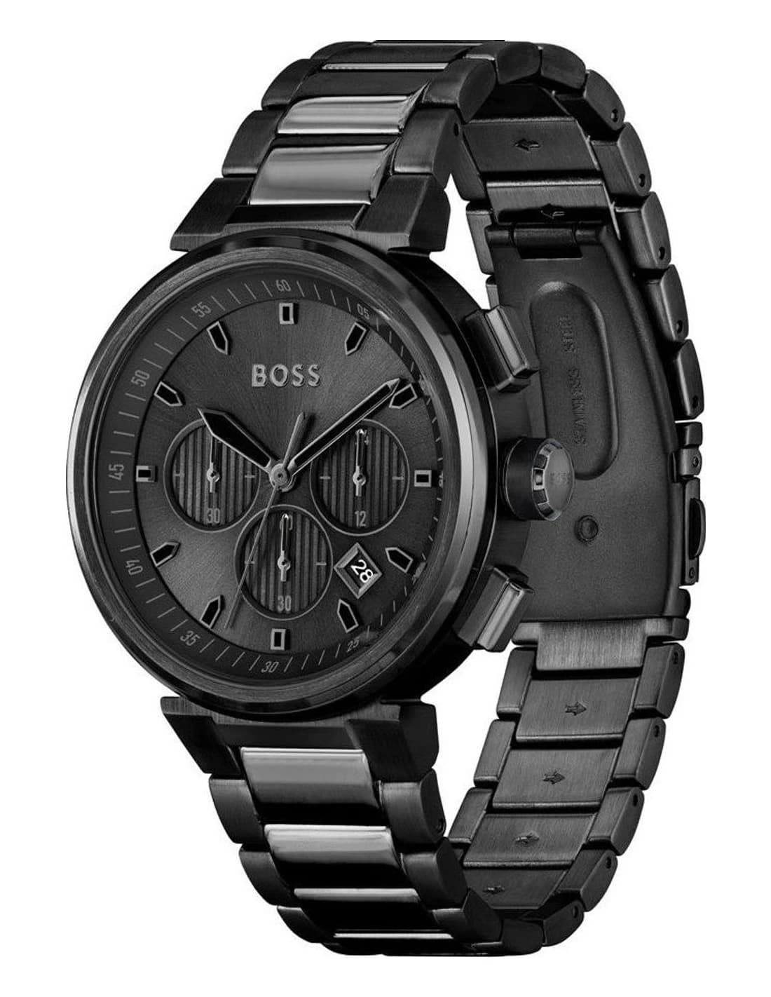Montre Hugo Boss One 1514001 homme noire, bracelet maillons acier vue 2