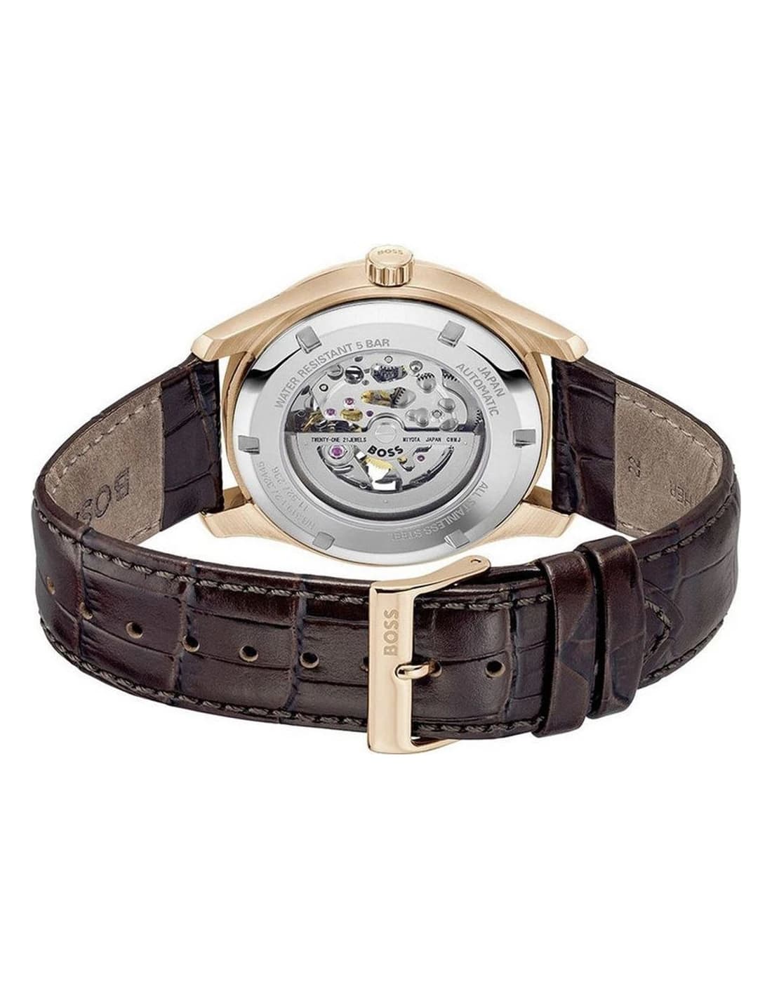 Montre Hugo Boss Principle Skeleton 1514253 homme grise, bracelet Cuir marron vue 3