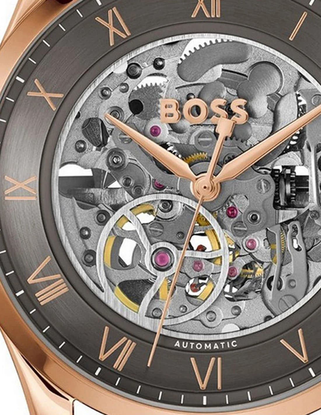 Montre Hugo Boss Principle Skeleton 1514253 homme grise, bracelet Cuir marron vue 4