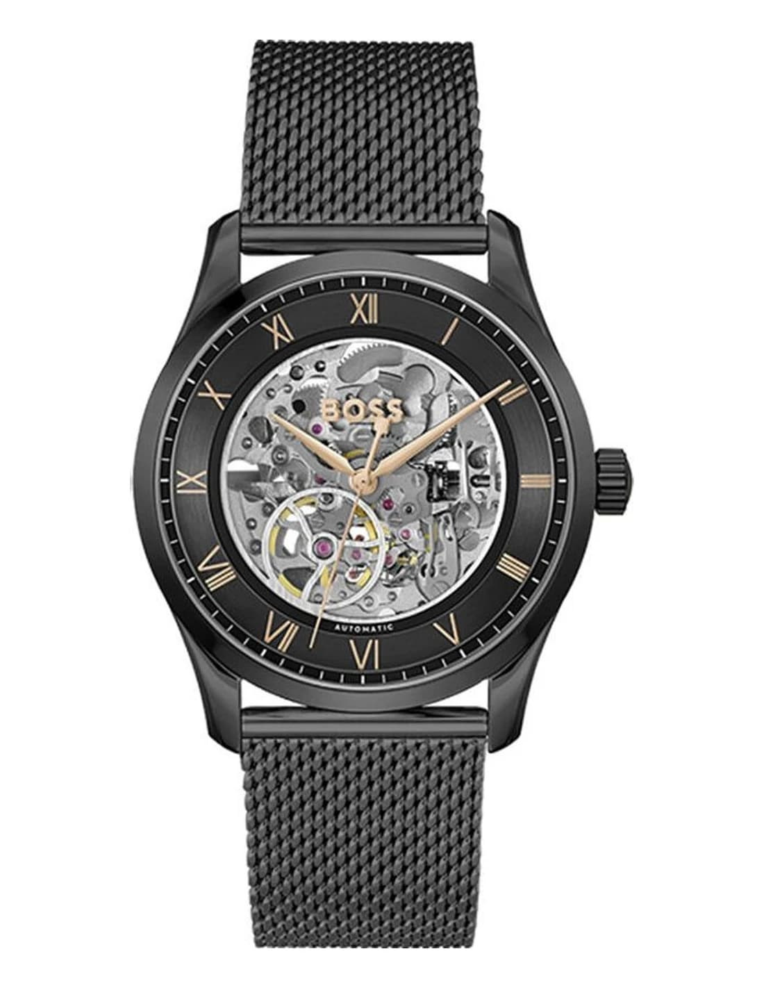 Hugo Boss Principle Skeleton 1514255 men's black watch, maillons acier strap