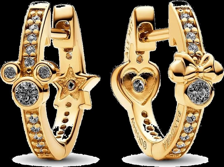 Disney X Pandora Boucles d'oreilles créoles Mickey et Minnie dorées scintillantes