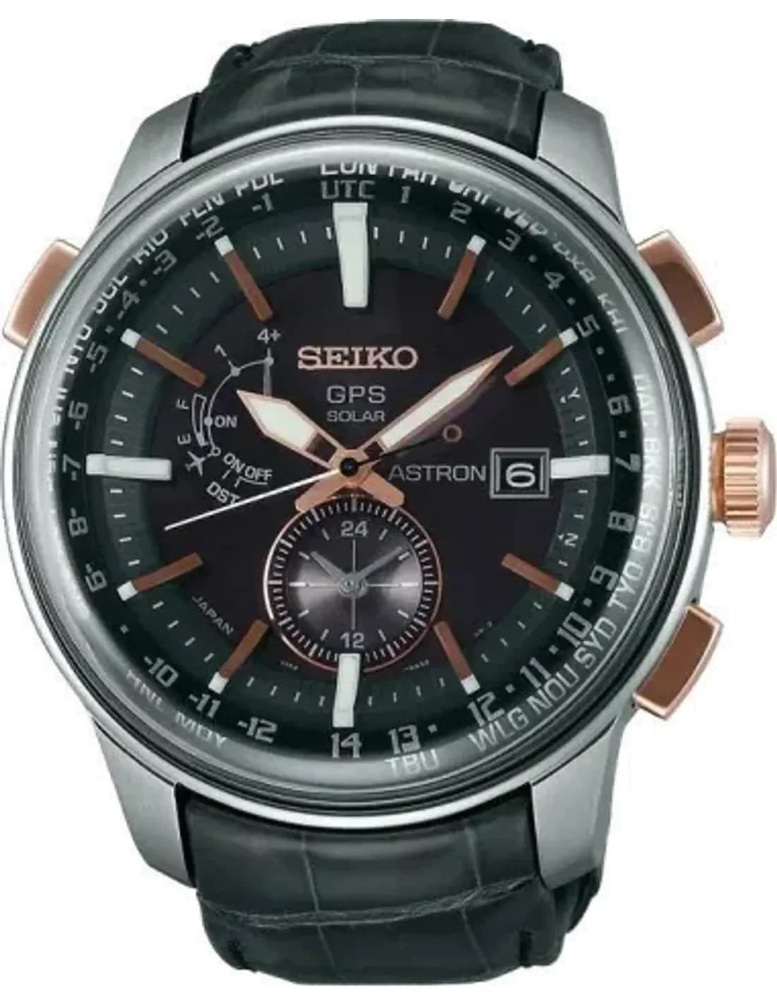 Seiko SAS038J1 Astron GPS Solar Black Crocodile Strap Watch