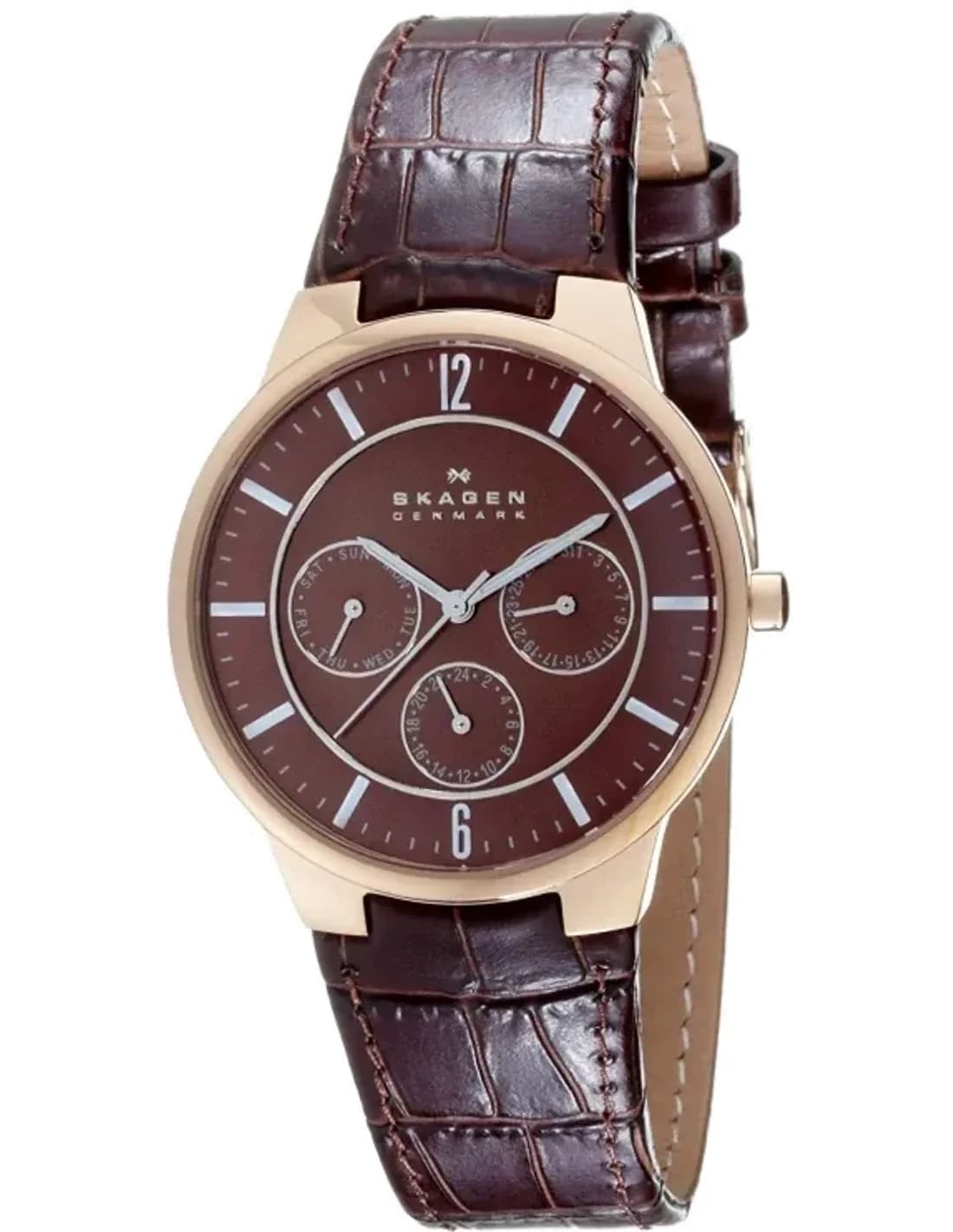 Skagen 331XLRLD Brown Leather Strap and Rose Gold Case Watch