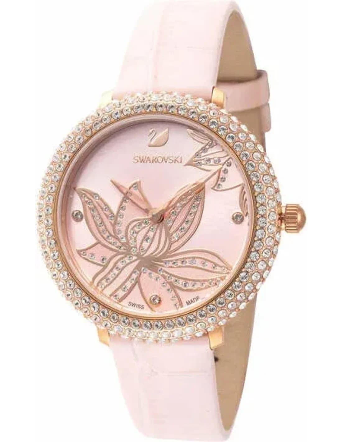 Swarovski 5575217 Floral Dial and Rose Leather Strap Watch