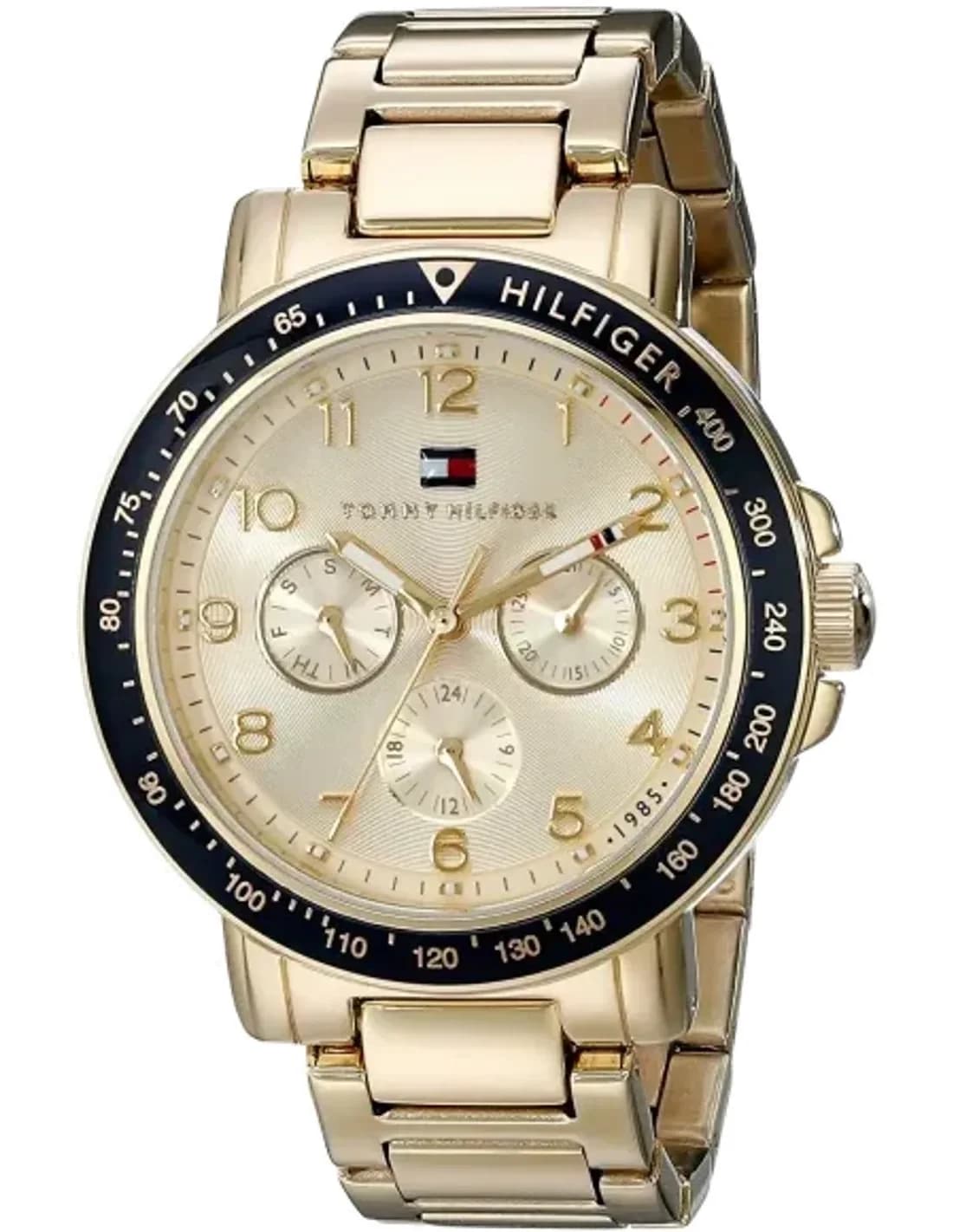 Montre Femme Tommy Hilfiger 1781514 Bracelet doré et lunette bleu