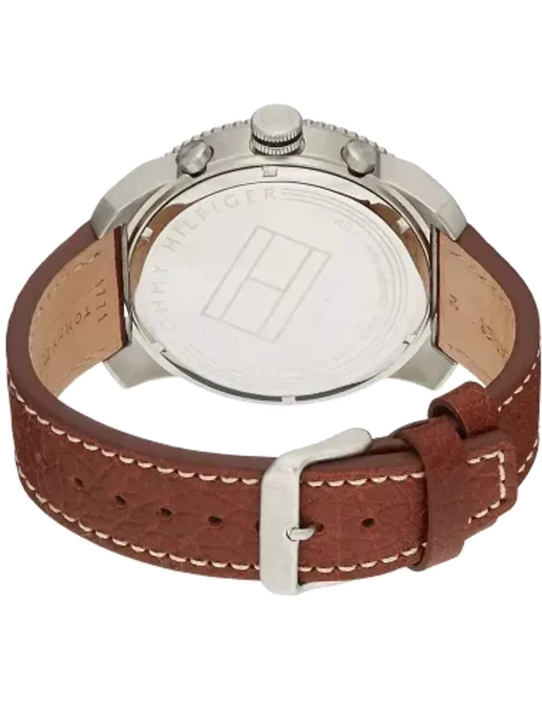 Montre Homme Tommy Hilfiger Casual 1791107 Bracelet En Cuir Brun coutures blanches