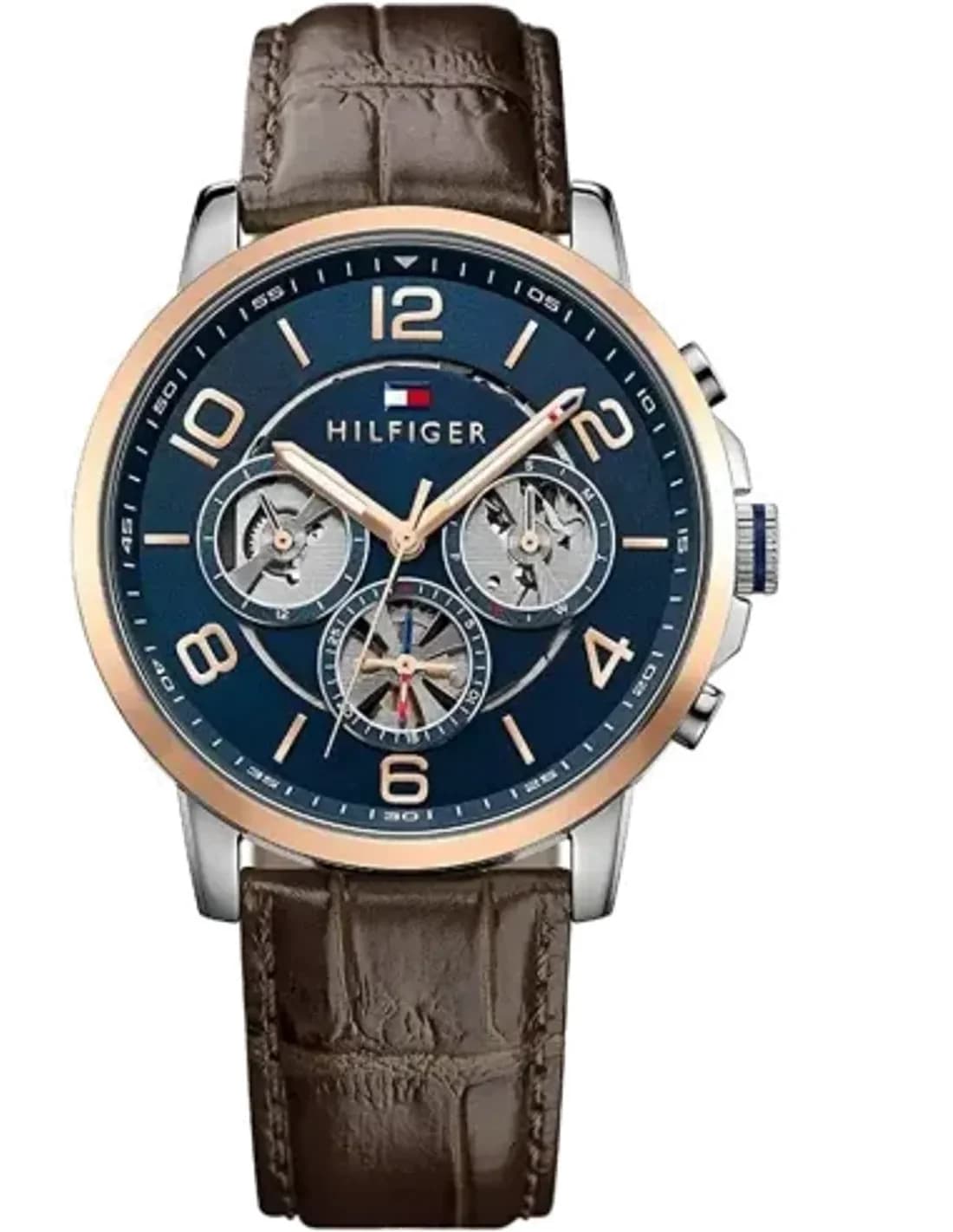 Montre Homme Tommy Hilfiger 1791290 Cadran Bleu Squelette et Cuir Brun