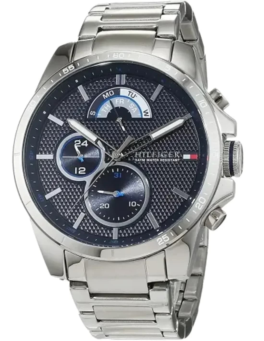 Tommy Hilfiger Watch 1791348 Silver-Tone Steel Bracelet and Blue Dial
