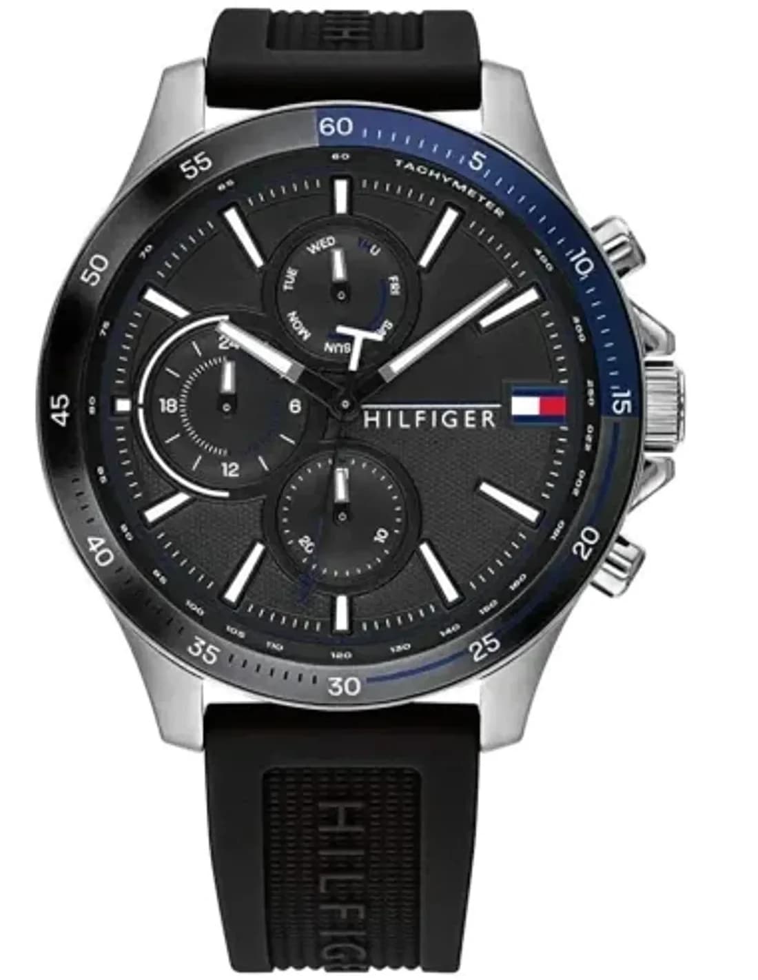 Montre Homme Tommy Hilfiger 1791724 Chronographe en Acier Noir et Silicone