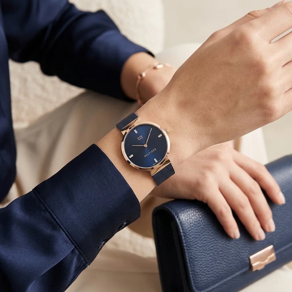 Tommy Hilfiger Liberty 1782219 — montre femme acier doré et maille — cadran bleu 35 mm vue 2