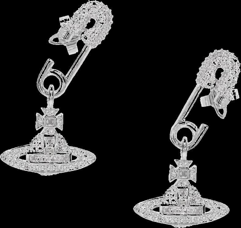 Boucles d'oreilles Vivienne Westwood épingle de sureté en métal argenté et cristaux