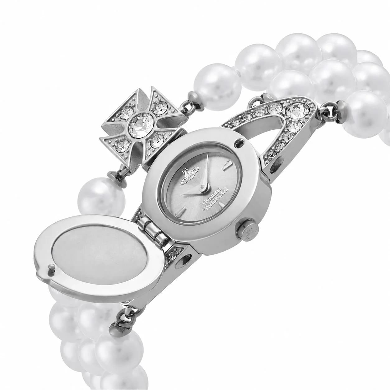 Montre Vivienne Westwood VV326PERS bracelet argenté à perles et orb incrusté de cristaux