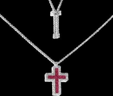 Collier ajustable APM Monaco Croix pavé fuschia en argent 925
