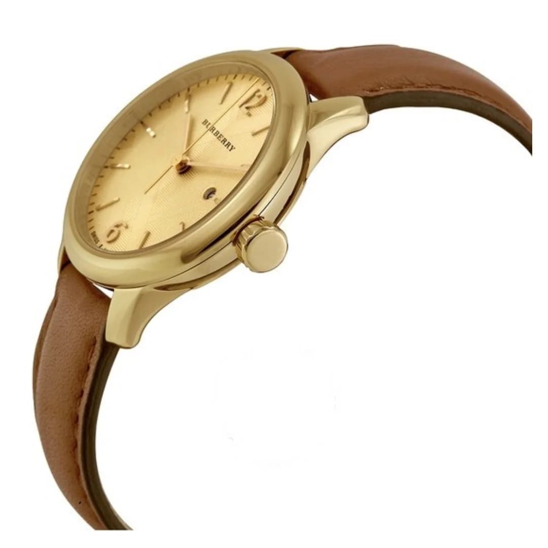 Montre Femme Burberry BU10101 Classic Round Cuir Marron et Cadran Doré vue 3