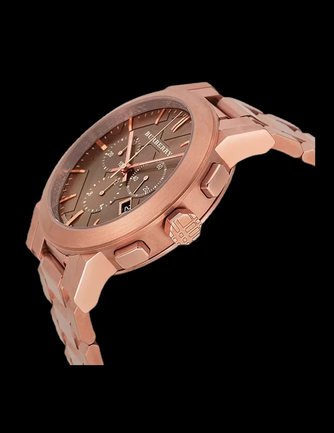 Gros plan sur le cadran marron de la Burberry BU9353