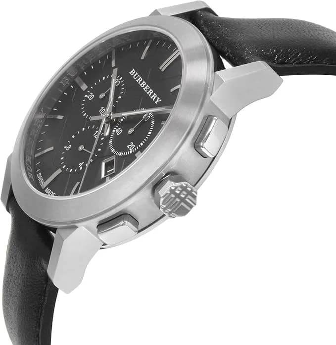 Montre Chronomètre Burberry Check Black BU9356 bracelet cuir noir vue 2