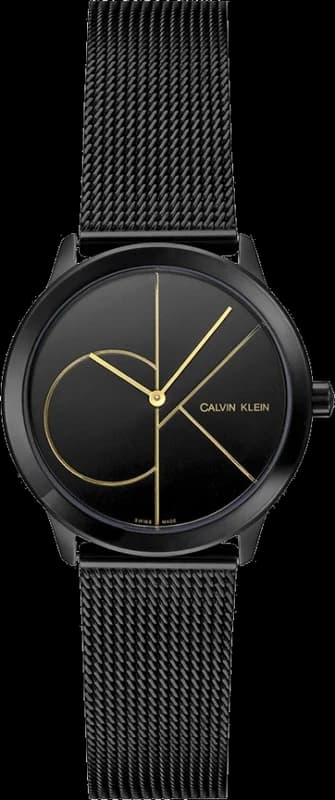Montre Femme Calvin Klein Minimal K3M224X1 quartz cadran noir bracelet maille en acier inoxydable noir