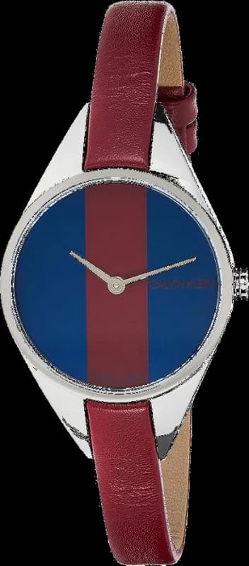 Calvin Klein Rebel K8P231UN quartz two-tone blue dial burgundy leather strap women’s watch