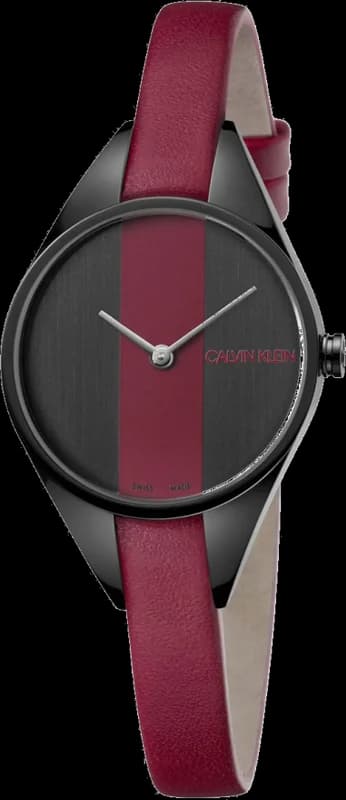 Calvin Klein Rebel K8P237U1 quartz two-tone black dial bordeaux leather strap women’s watch