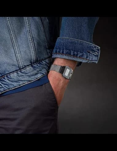 Montre Casio A700WEM-7AEF affichage digital et maille milanaise vue 3