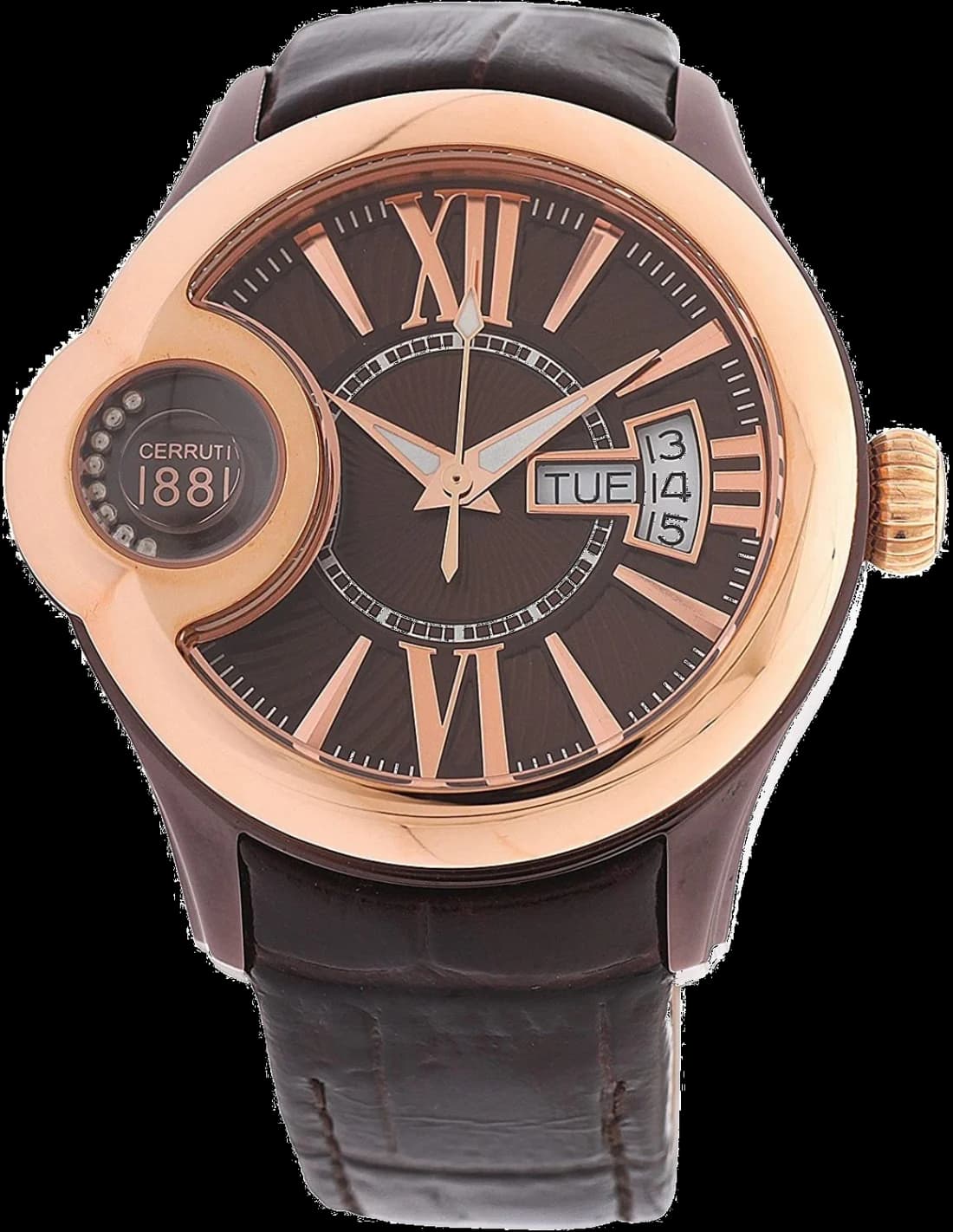Gros plan sur le cadran marron de la Cerruti 1881 CRM043L233F