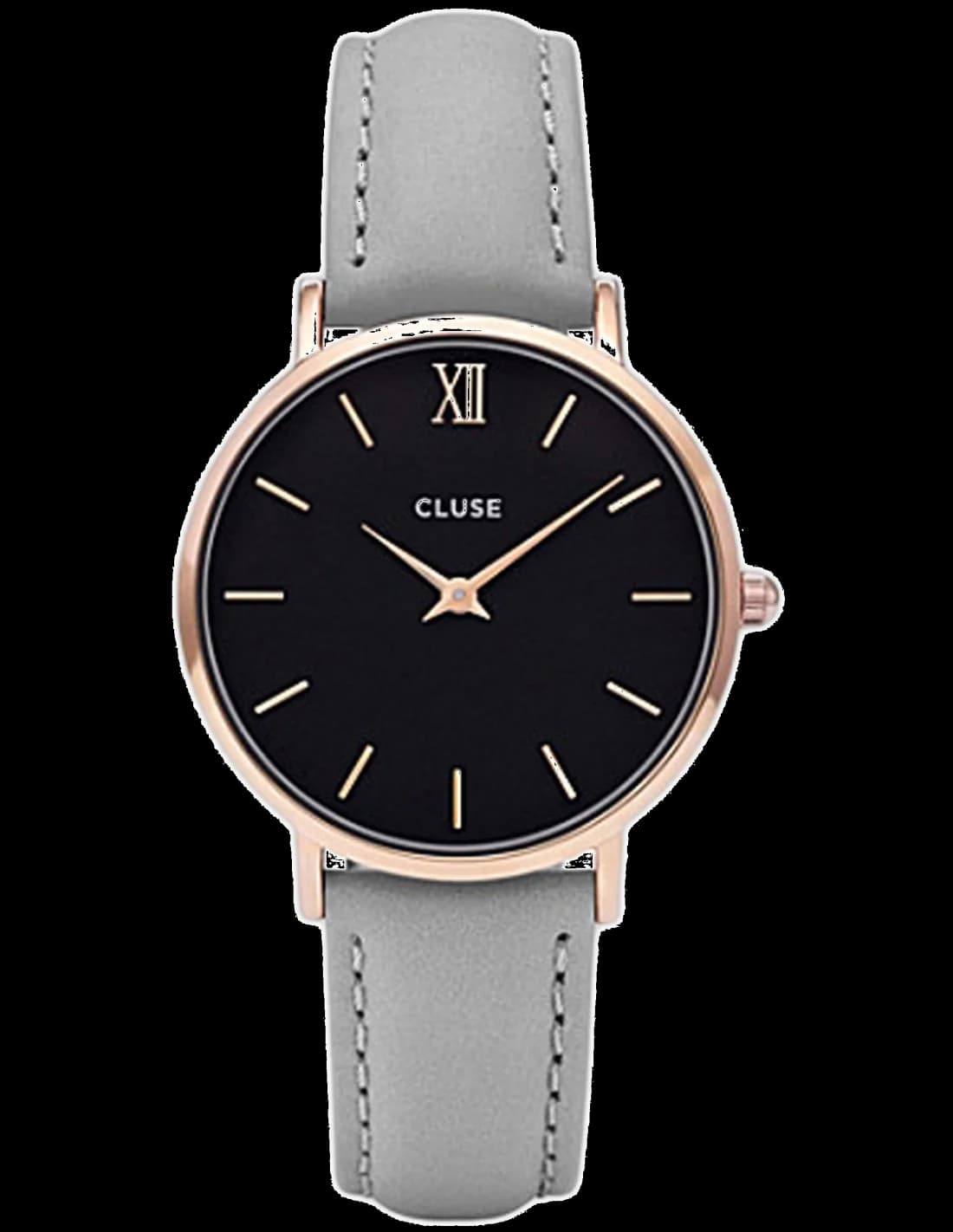 Montre Cluse Minuit CL30018 Ronde bracelet en cuir gris vue 2