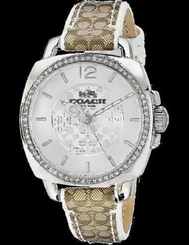 Coach 14502416 Women's Boyfriend Watch, White Fabric & Leather Strap