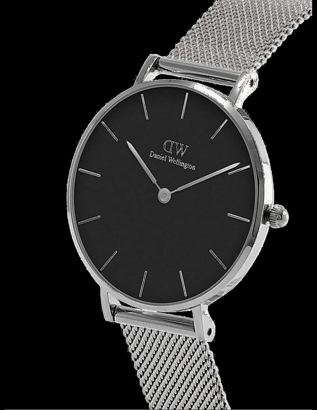 Gros plan sur le cadran noir de la Daniel Wellington DW00100162