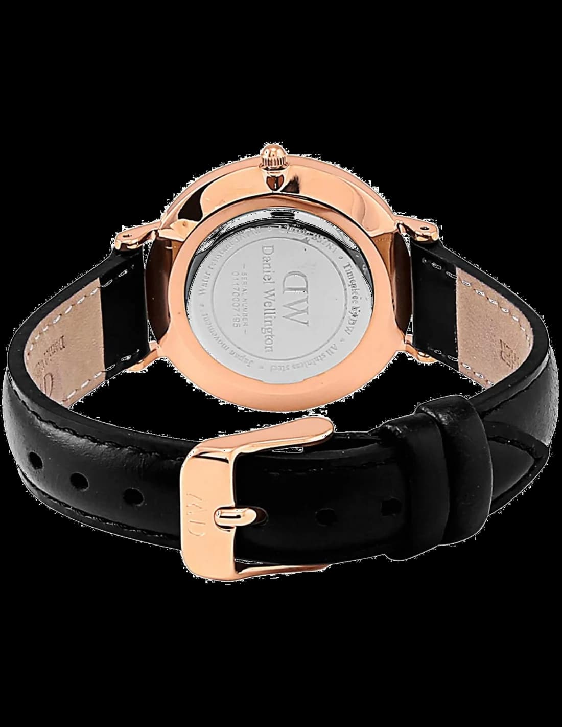 Gros plan sur le cadran noir de la Daniel Wellington DW00100168