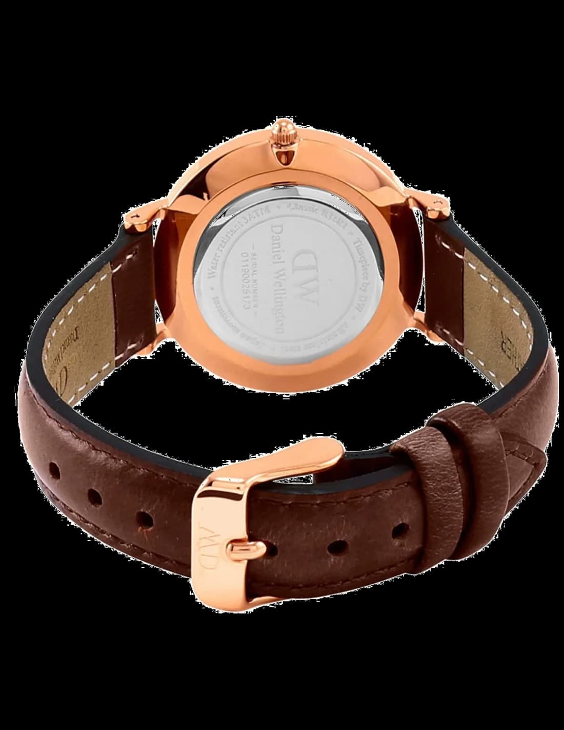 Gros plan sur le cadran noir de la Daniel Wellington DW00100169
