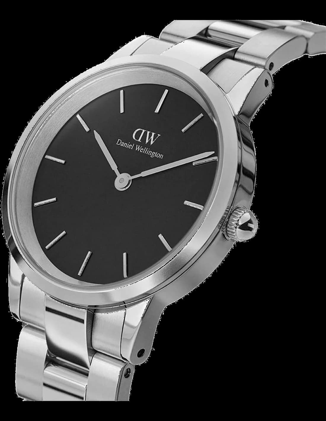 Gros plan sur le cadran noir de la Daniel Wellington DW00100206