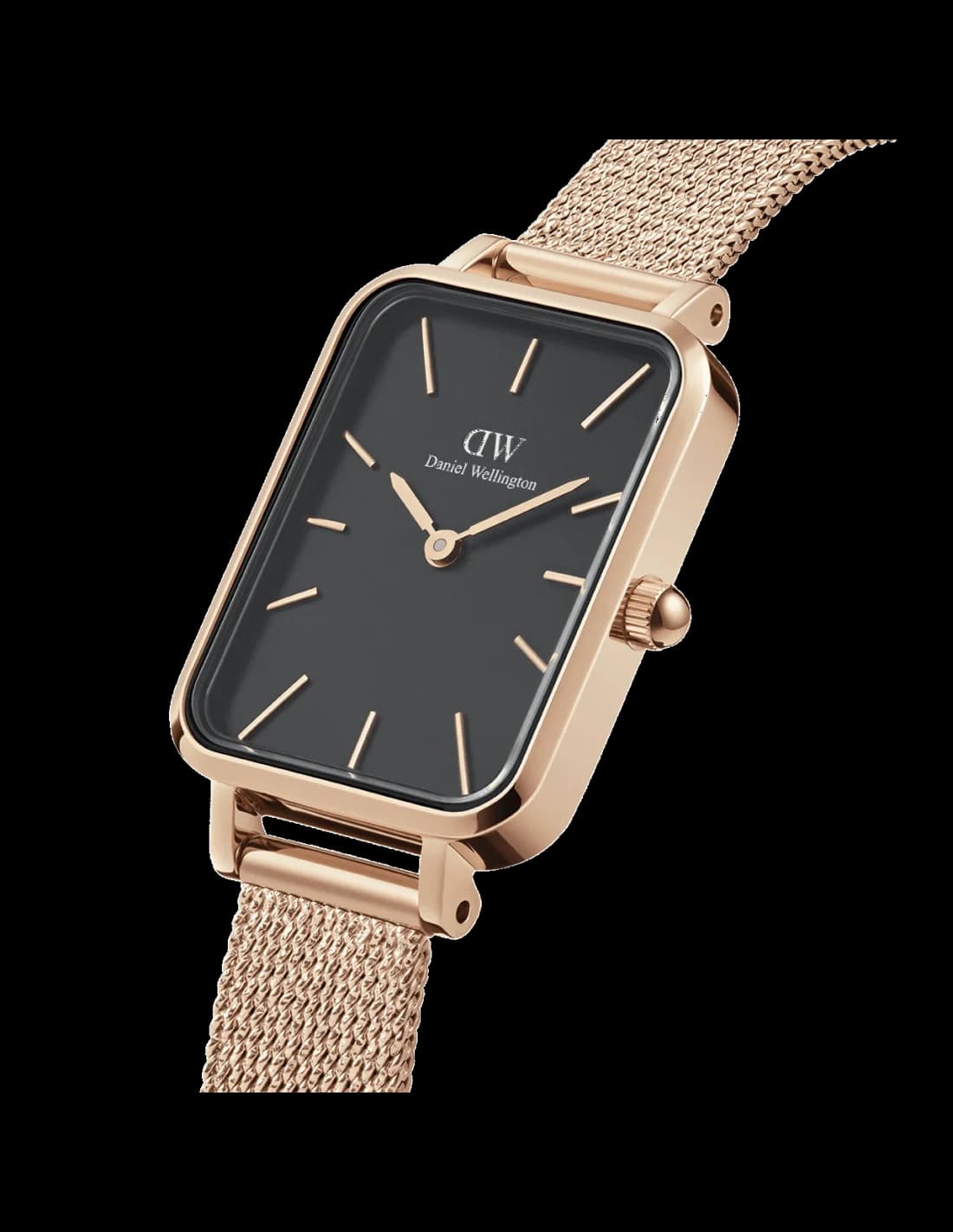 Gros plan sur le cadran noir de la Daniel Wellington DW00100432