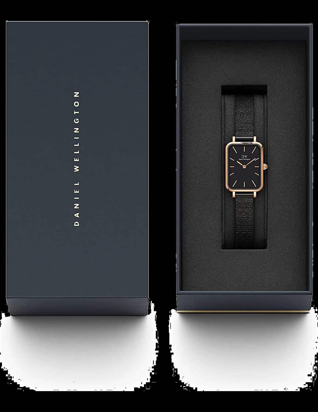Gros plan sur le cadran noir de la Daniel Wellington DW00100433