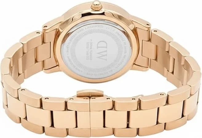 Montre Femme Daniel Wellington Iconic Link DW00100463 bracelet acier or rose cadran marron vue 4