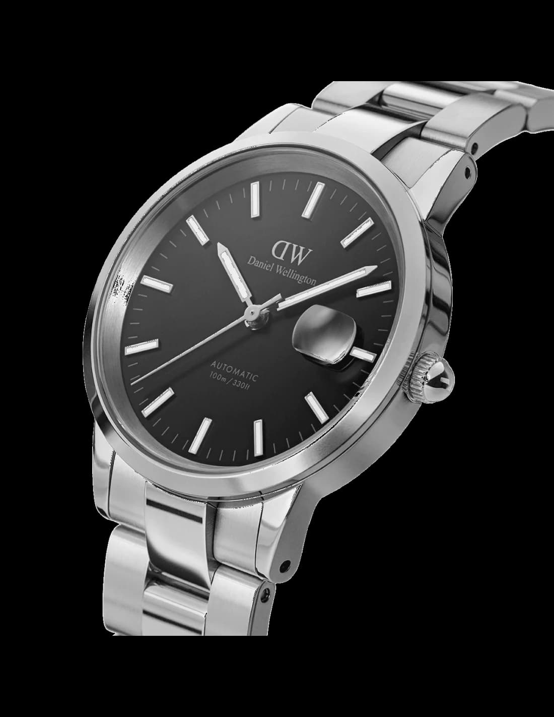 Gros plan sur le cadran noir de la Daniel Wellington DW00100482