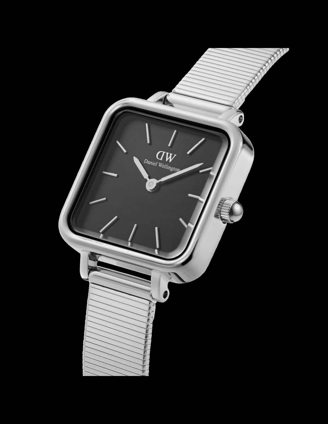 Gros plan sur le cadran noir de la Daniel Wellington DW00100522