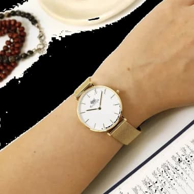 Montre Daniel Wellington Petite Evergold 28mm DW00100350 en maille milanaise doré jaune vue 3