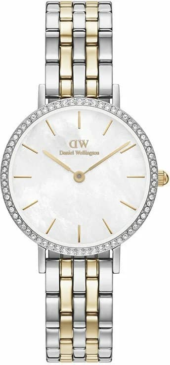 Daniel Wellington Petite Lumine Bezel 5-Link Two-Tone Women's Watch DW00100665 White Mother-of-Pearl Dial
