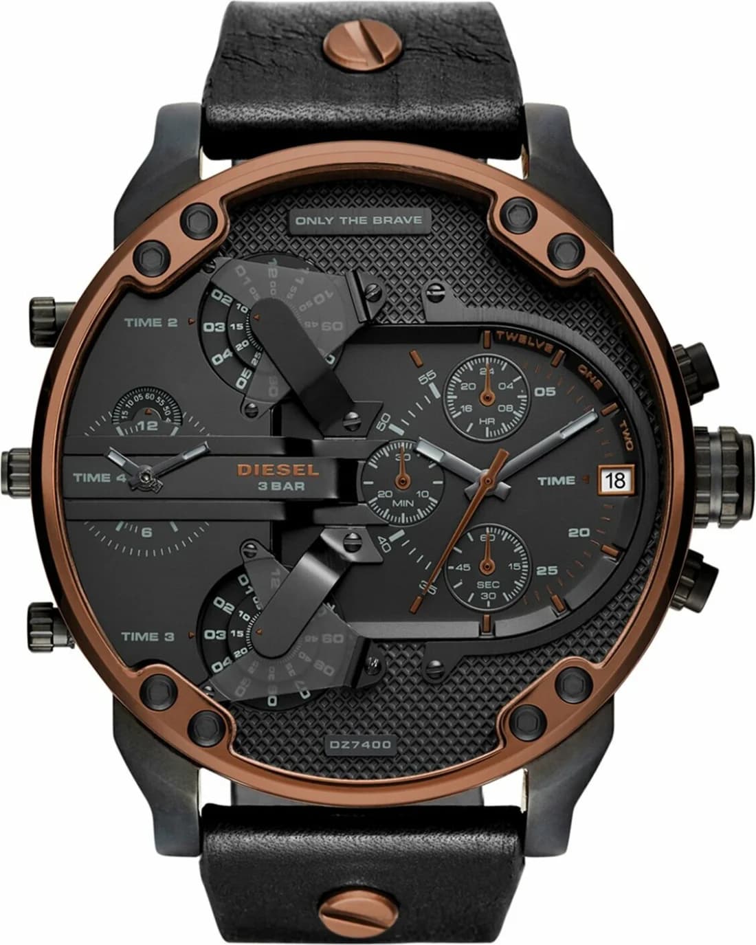Diesel DZ7400 Mr Daddy 2.0 Black Leather Strap XXL Dial Men's Watch vue 2