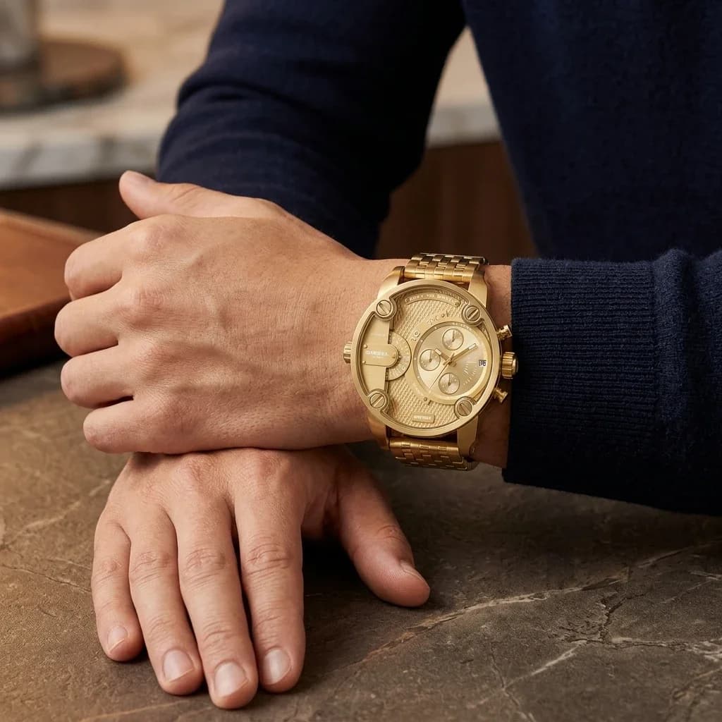 Diesel Little Daddy DZ7287 Gold Stainless Steel Bracelet Multifunction Dial Men's Watch vue 5