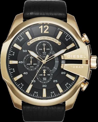 Diesel Mega Chief DZ4344 — montre homme cuir noir — présence affirmée 51 mm