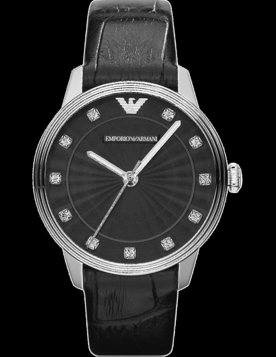 Emporio Armani AR1618 Black Crocodile-Effect Leather and Rhinestone Watch vue 2