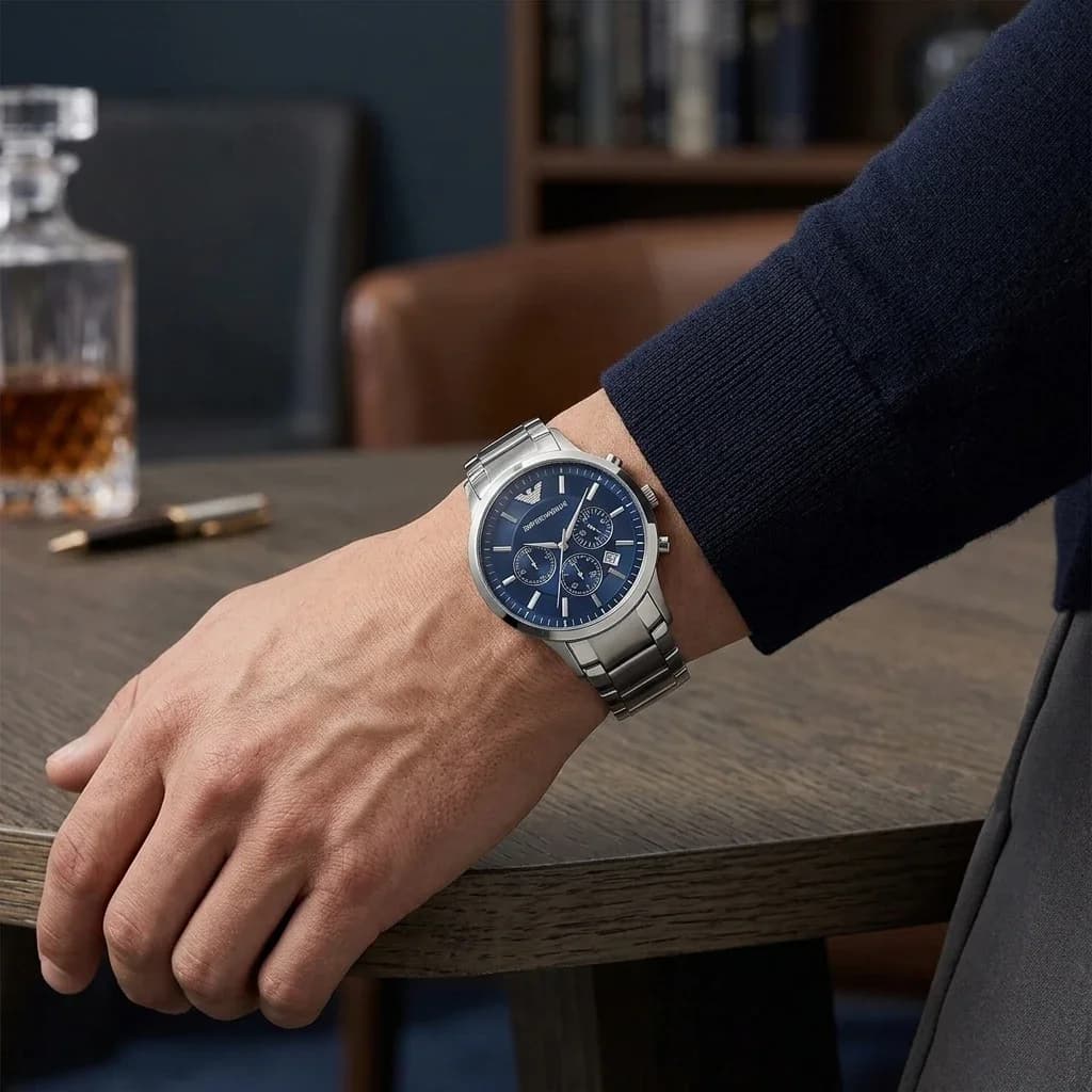Emporio Armani AR2448 Stainless Steel Blue Dial Watch vue 5