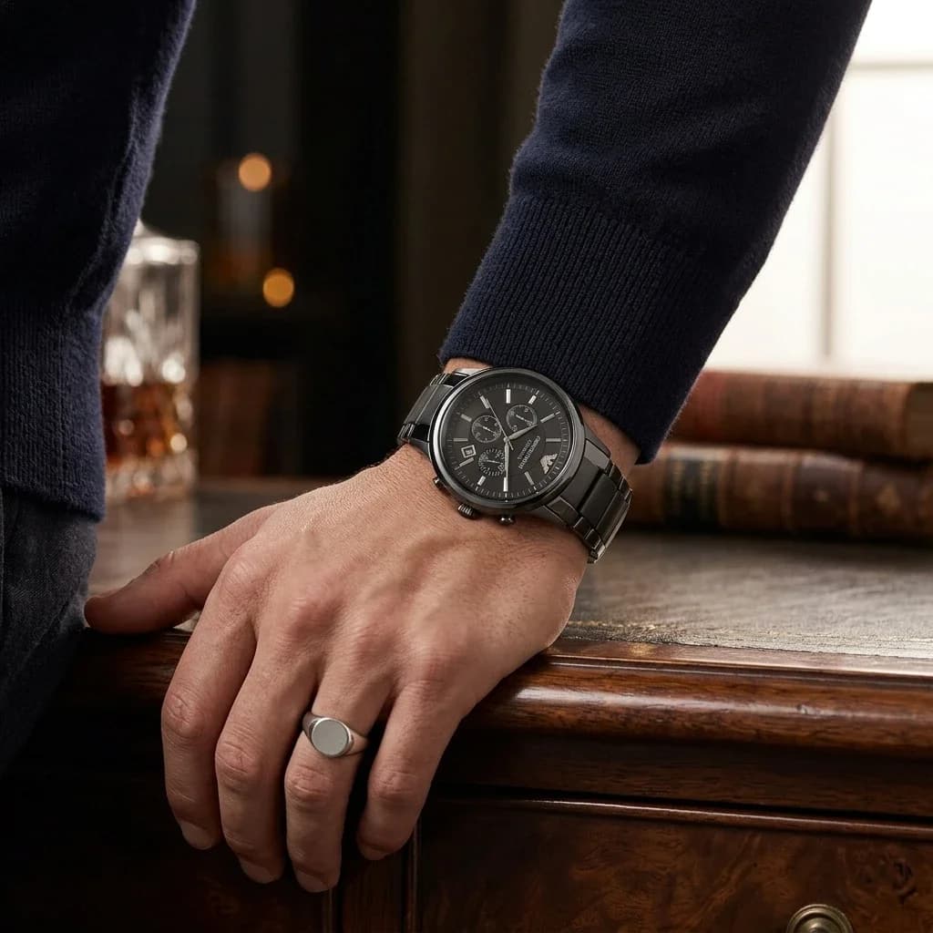 Montre Homme Emporio Armani AR1451 en Céramique Noire avec Chronographe vue 4