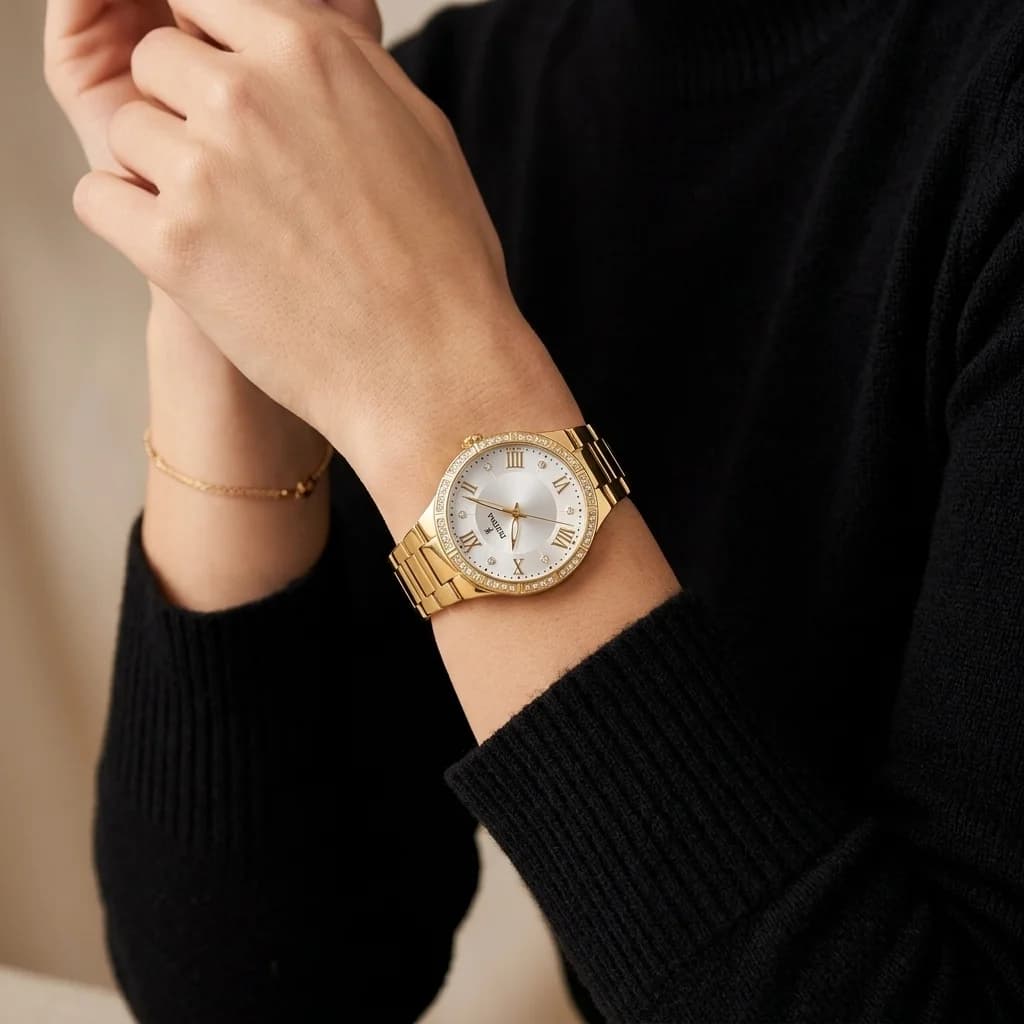 Festina F16720/1 — montre femme acier doré — cristaux et bracelet boucle déployante vue 2