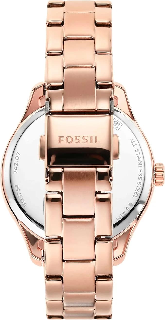 Montre Fossil BQ3754 femme détail bracelet acier