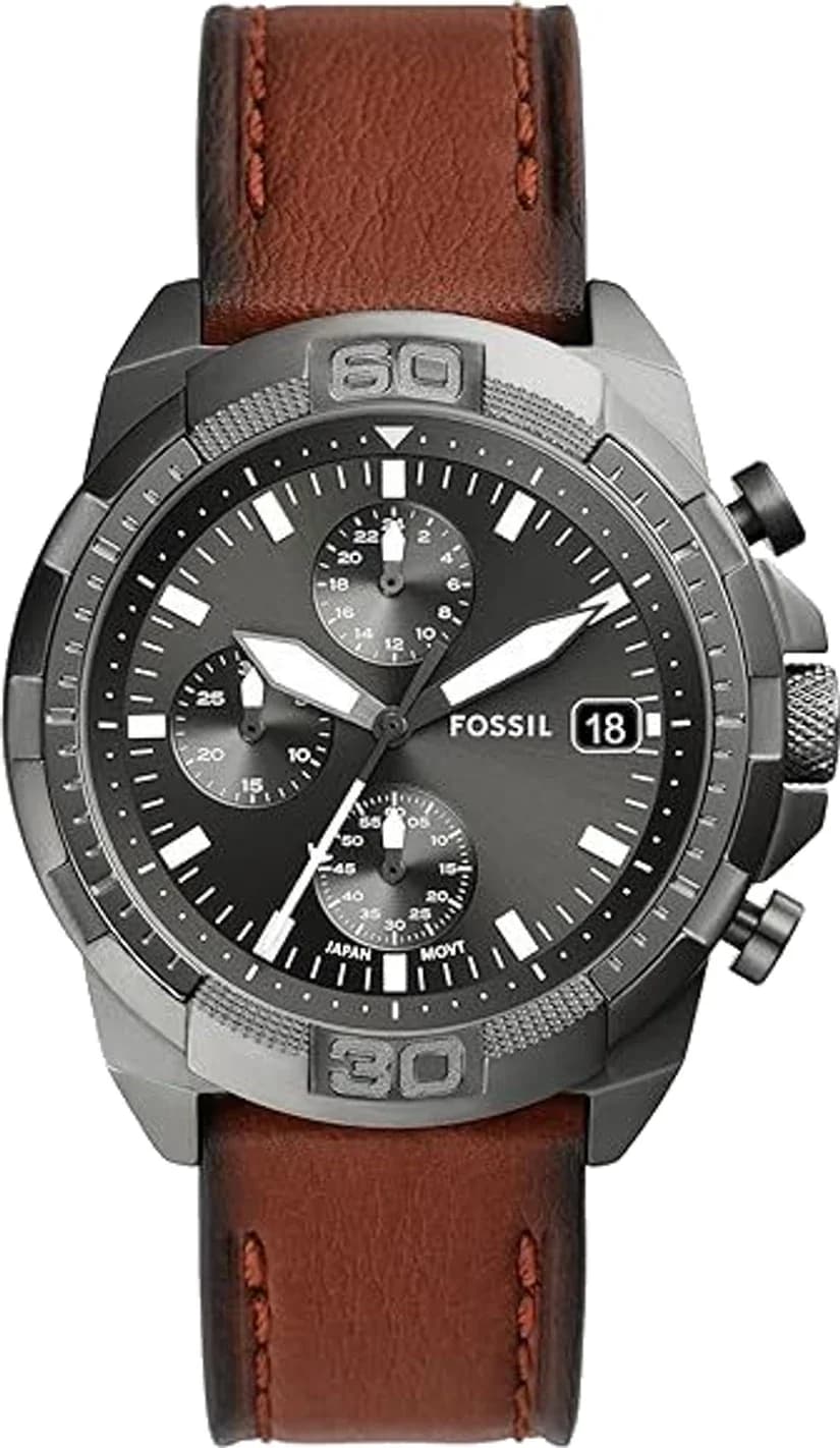 Montre Fossil FS5855 homme cadran gris bracelet cuir