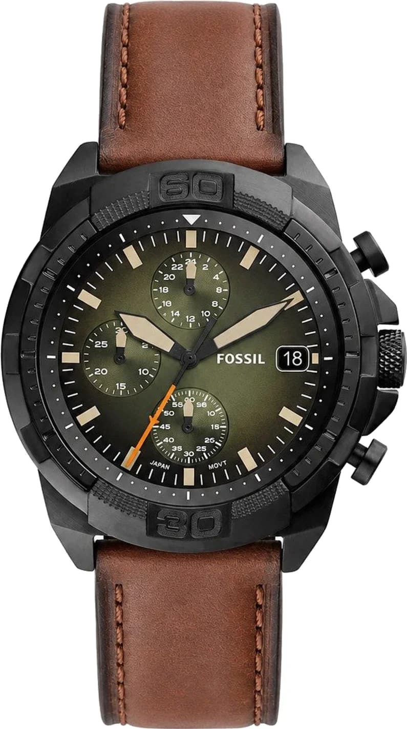 Montre Fossil FS5856 homme cadran vert bracelet cuir