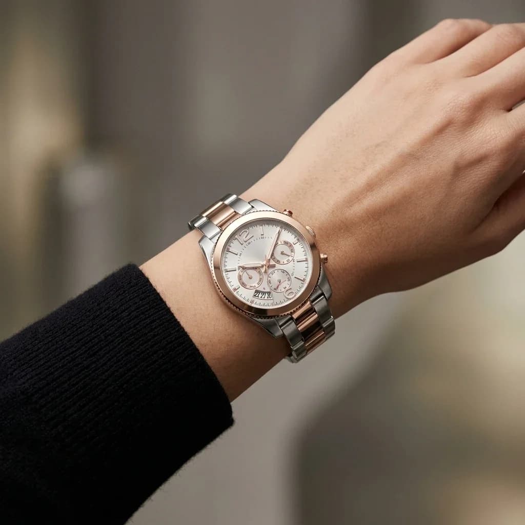 Montre Femme Fossil Perfect Boyfriend ES4135 bracelet bicolore vue 6