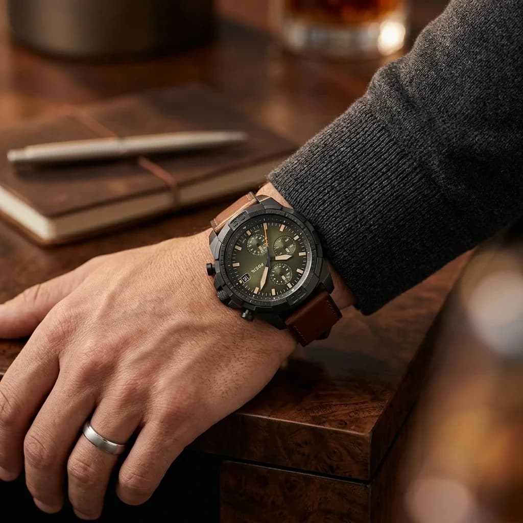 Montre Fossil FS5856 homme détail cadran vert
